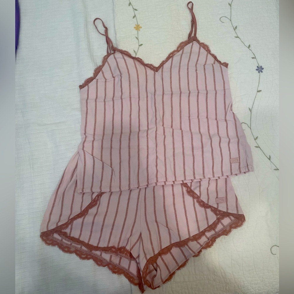 Victorias Secret Pink Striped Pajama Shorts Set